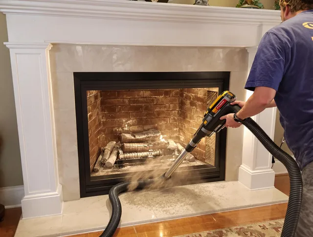 Fireplace cleaning performed by Parma Heights Chimney Sweep in Parma Heights, OH